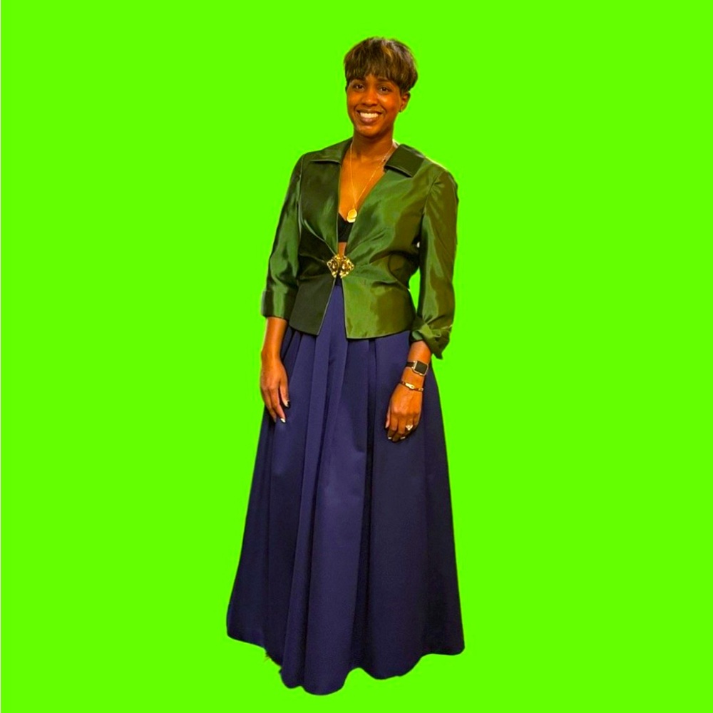 Size 12 Vintage Cache Emerald Green Evening Jacket/Top Amber Jewel Closure Party